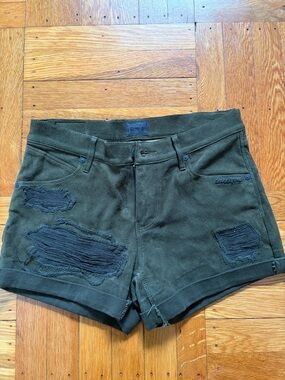 RtA Olive Green Distressed Suede Cuffed Jean Shorts